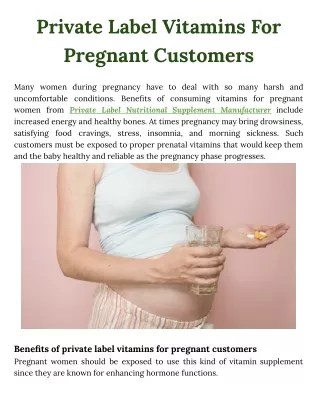 Private Label Vitamins For Pregnant Customers