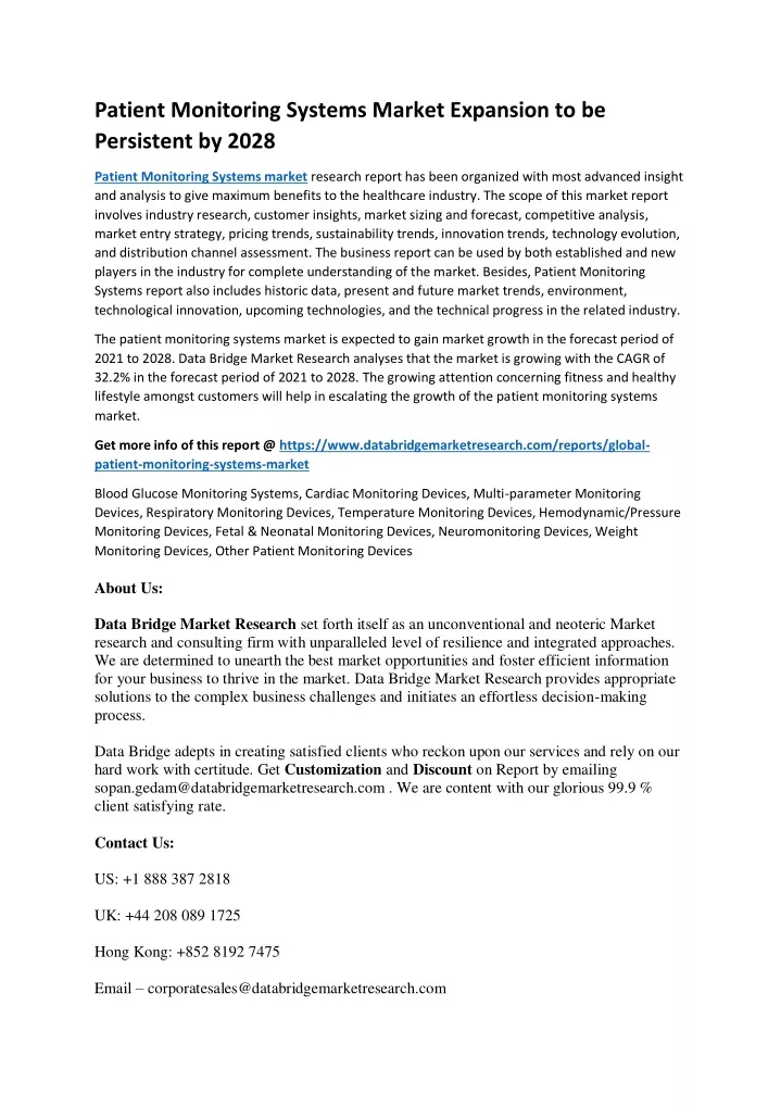 patient monitoring systems market expansion