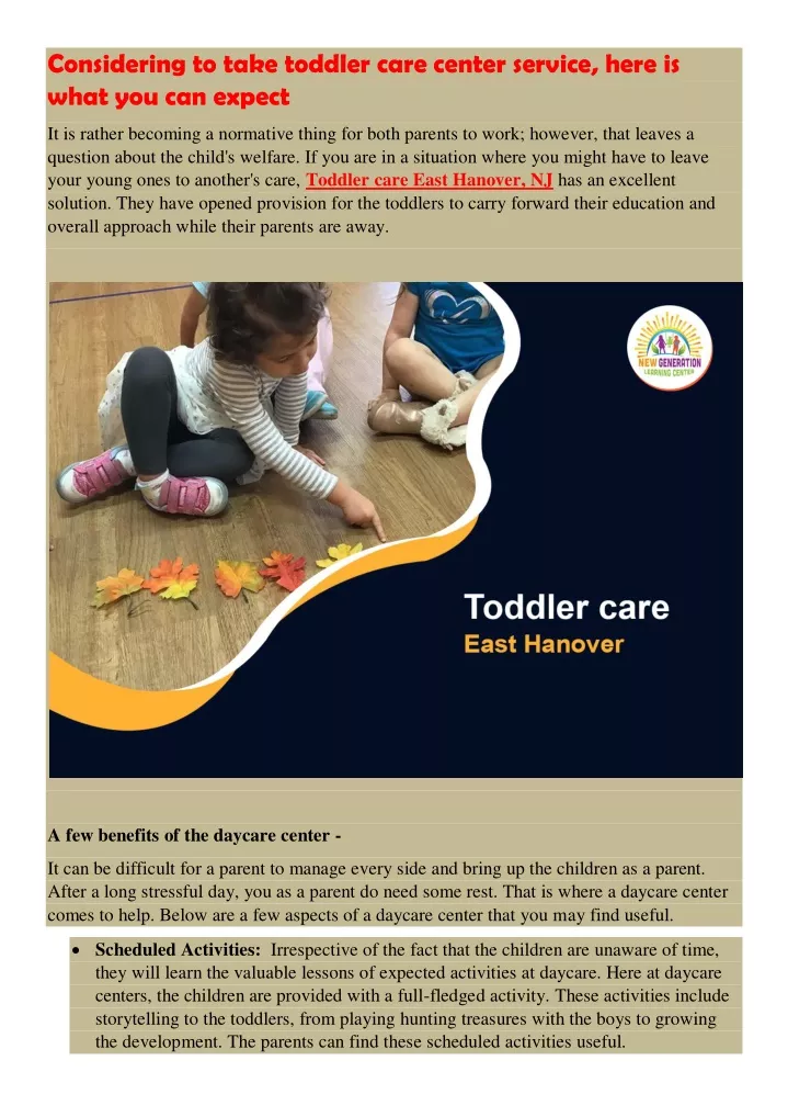 considering to take toddler care center service