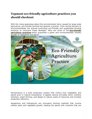 Topmost eco-friendly agriculture practices you should checkout
