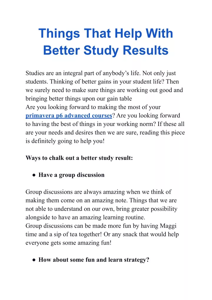 things that help with better study results