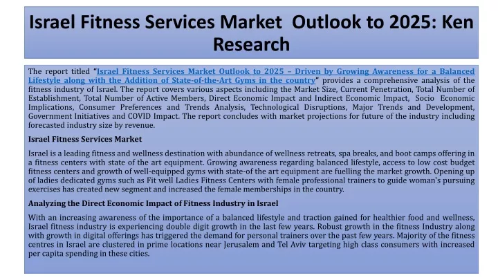 israel fitness services market outlook to 2025 ken research