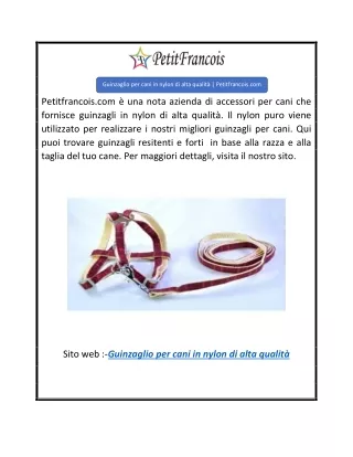 Guinzaglio per cani in nylon di alta qualità  Petitfrancois.com