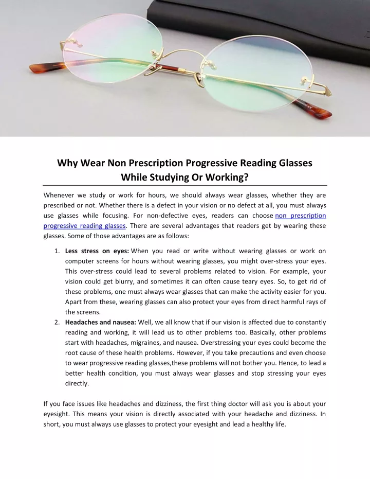 why wear non prescription progressive reading