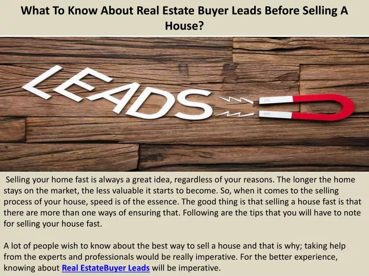 what to know about real estate buyer leads before selling a house