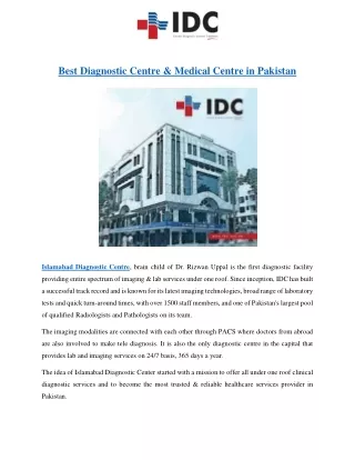 Best Diagnostic Centre & Medical Centre in Pakistan | IDC Pvt.Ltd