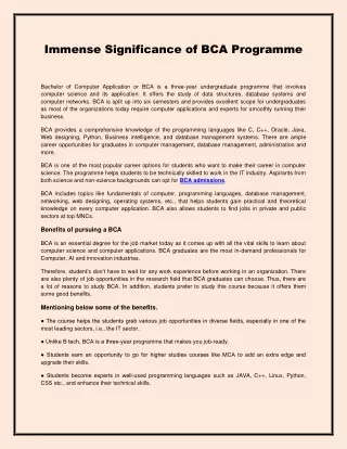 immense significance of bca programme
