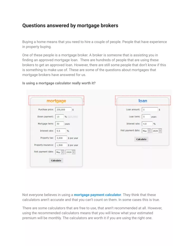 questions answered by mortgage brokers