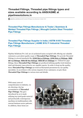Authorized Distributors Threaded Pipe Fittings in India