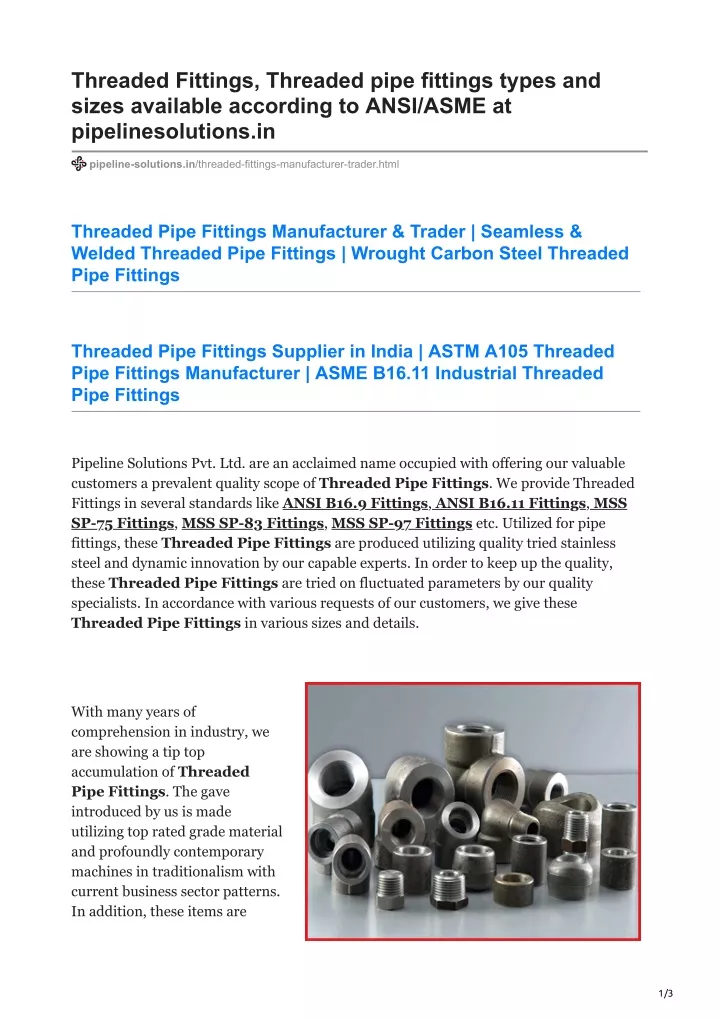 threaded fittings threaded pipe fittings types