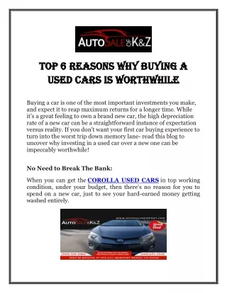 Get Corolla Used Cars In California | Auto Sale of K & Z