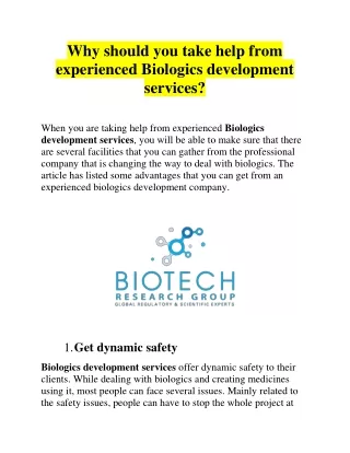 Why should you take help from an experienced Biologics development services?