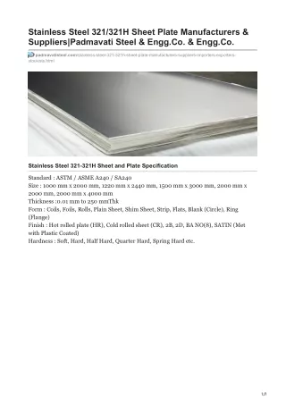 Stainless Steel 321/321H Sheets & Plates Stockists In Mumbai