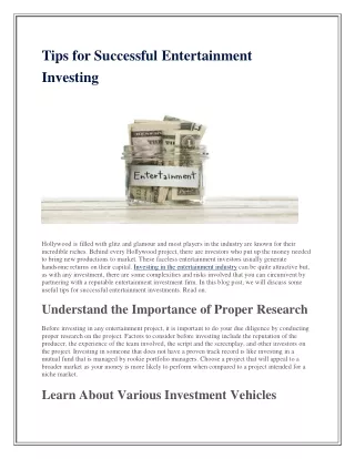 Tips for Successful Entertainment Investing