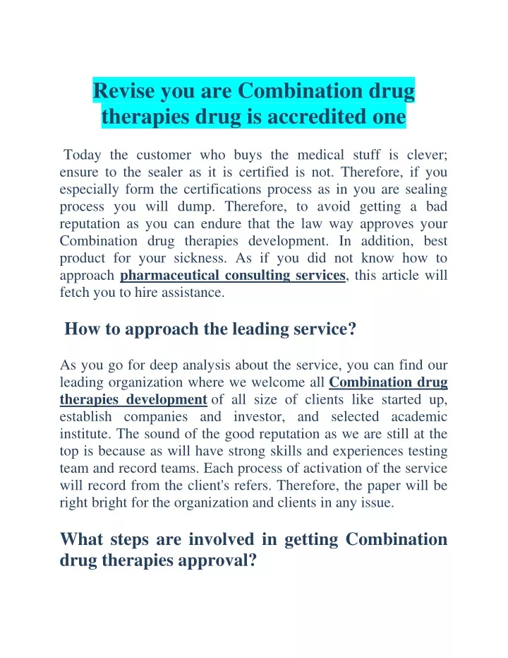 revise you are combination drug therapies drug