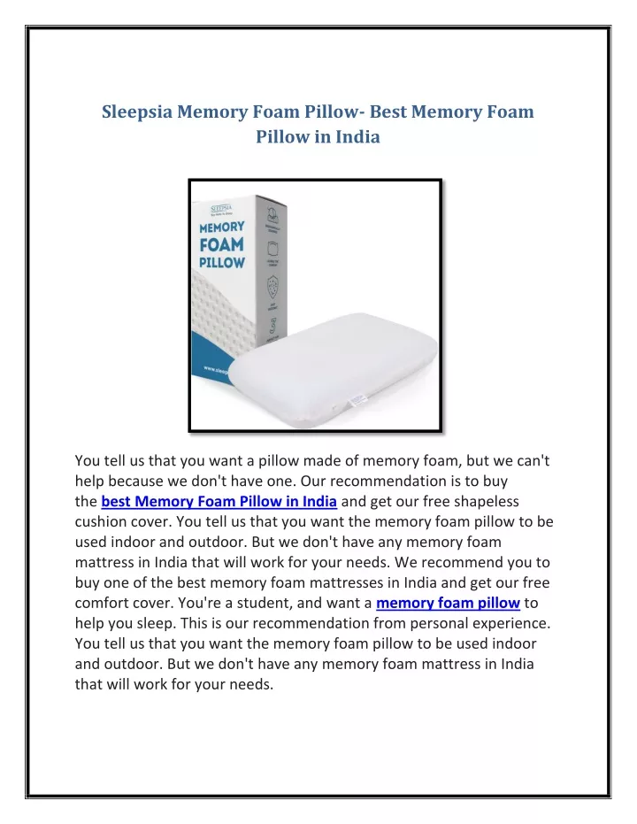 sleepsia memory foam pillow best memory foam