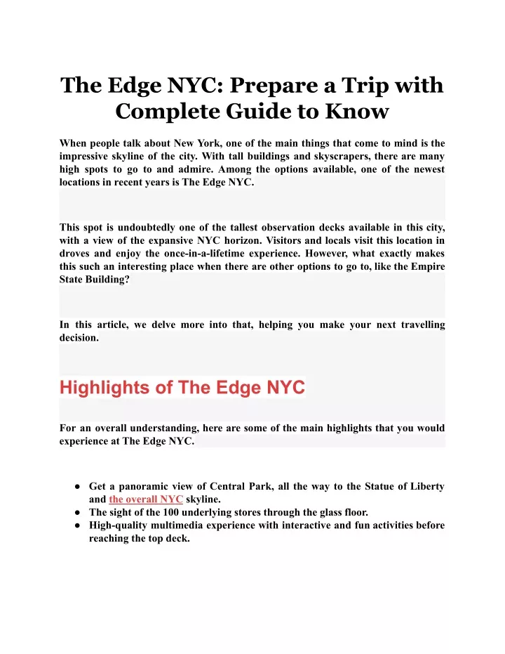 the edge nyc prepare a trip with complete guide