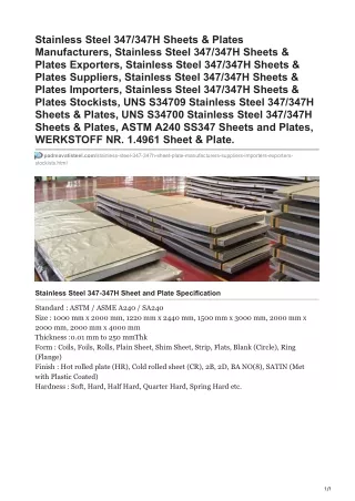 Stainless Steel 347/347H Sheets & Plates Manufacturers In India