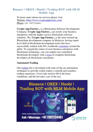binance okex huobi trading bot with mlm mobile app