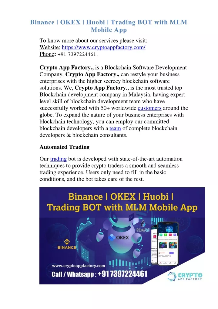 binance okex huobi trading bot with mlm mobile app