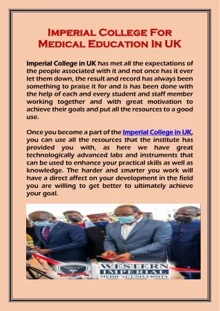 Imperial College For Medical Education In UK