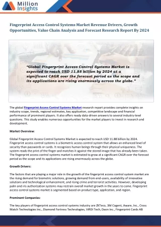 fingerprint access control systems market revenue