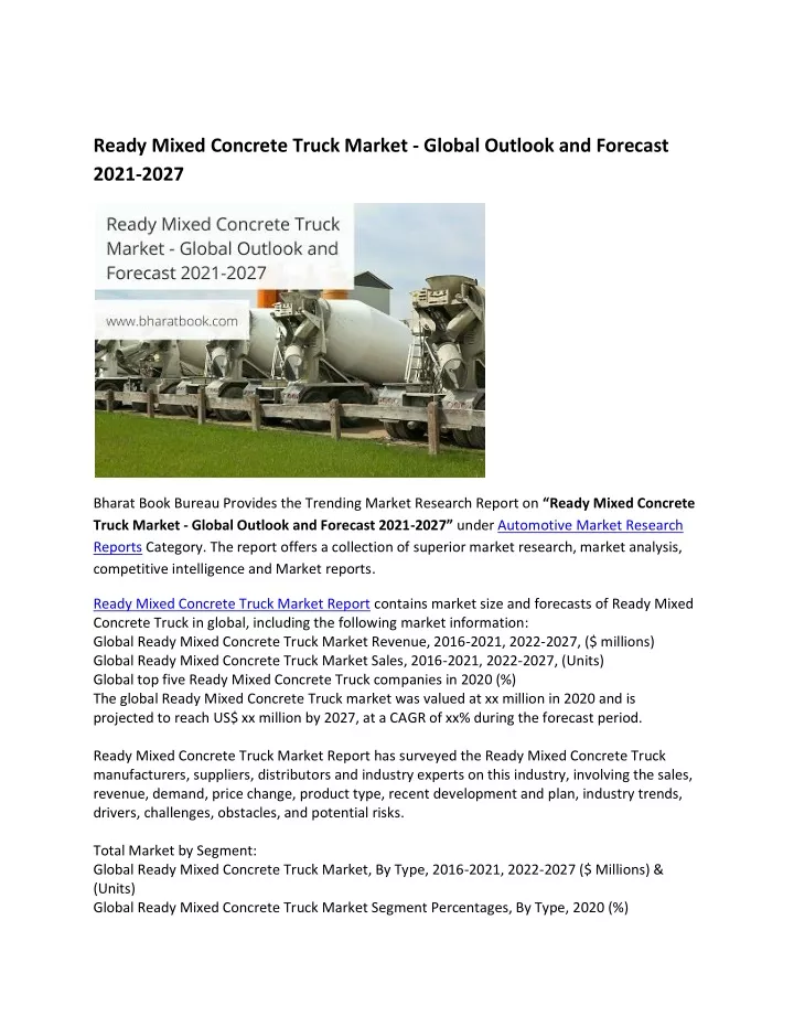 ready mixed concrete truck market global outlook