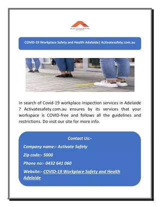 COVID-19 Workplace Safety and Health Adelaide| Activatesafety.com.au