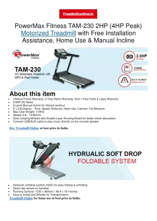 Treadmill Online- TAM-230 AC Motorized Treadmill