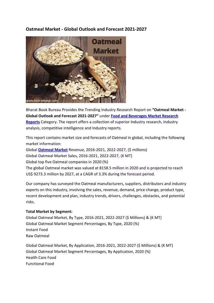 oatmeal market global outlook and forecast 2021