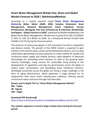 Smart Water Management Market Size, Share and Global Market Forecast to 2026  MarketsandMarkets