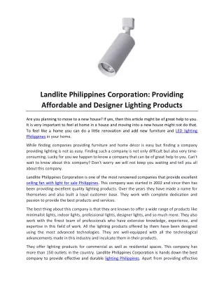 Landlite Philippines Corporation Providing Affordable and Designer Lighting Products
