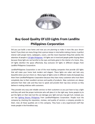 Buy Good Quality Of LED Lights From Landlite Philippines Corporation
