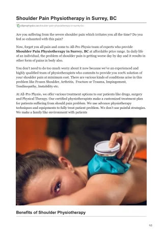 Shoulder Pain Physiotherapy in Surrey BC | Shoulder Physiotherapist Surrey