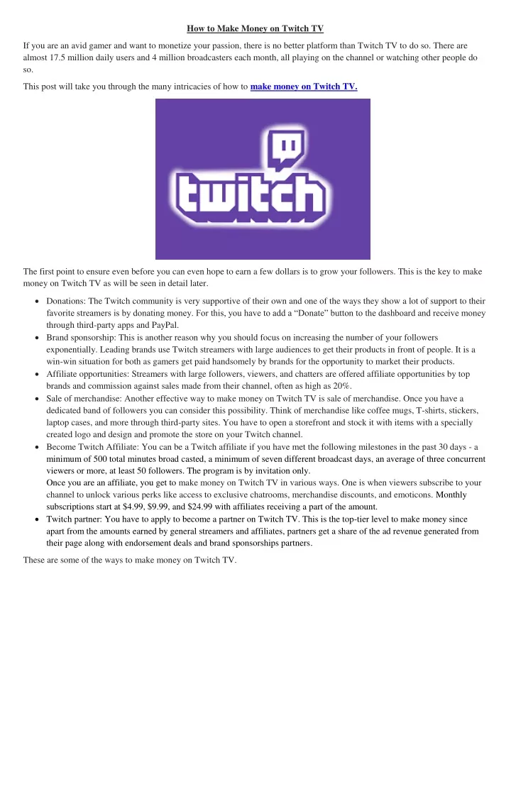 how to make money on twitch tv