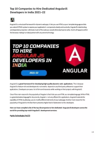 top 10 companies to hire dedicated angularjs