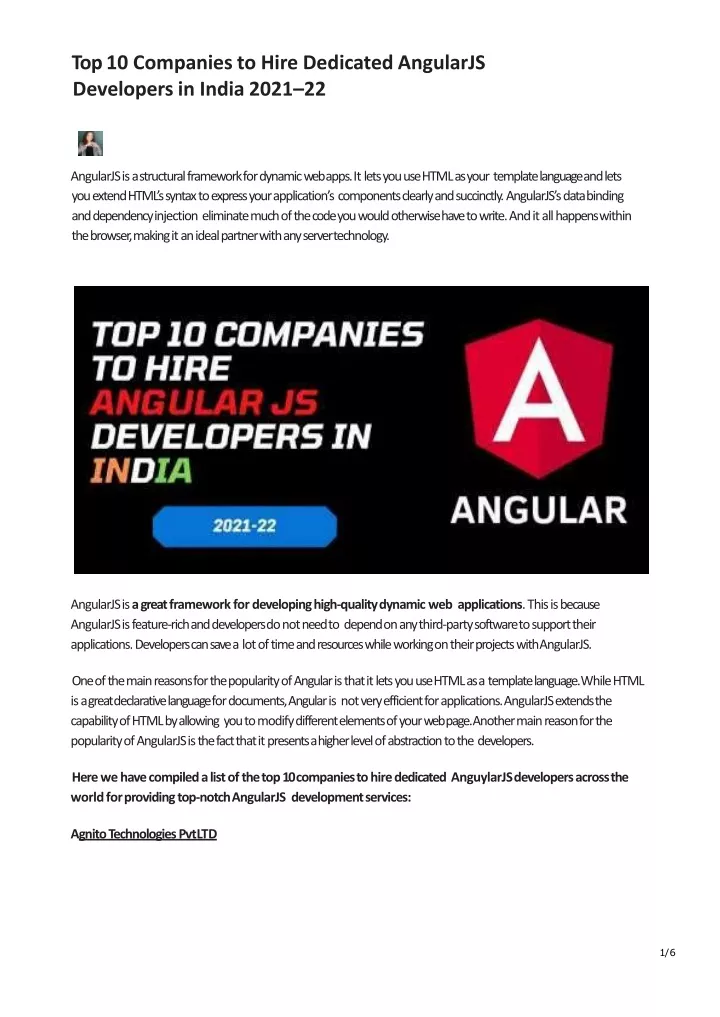 top 10 companies to hire dedicated angularjs