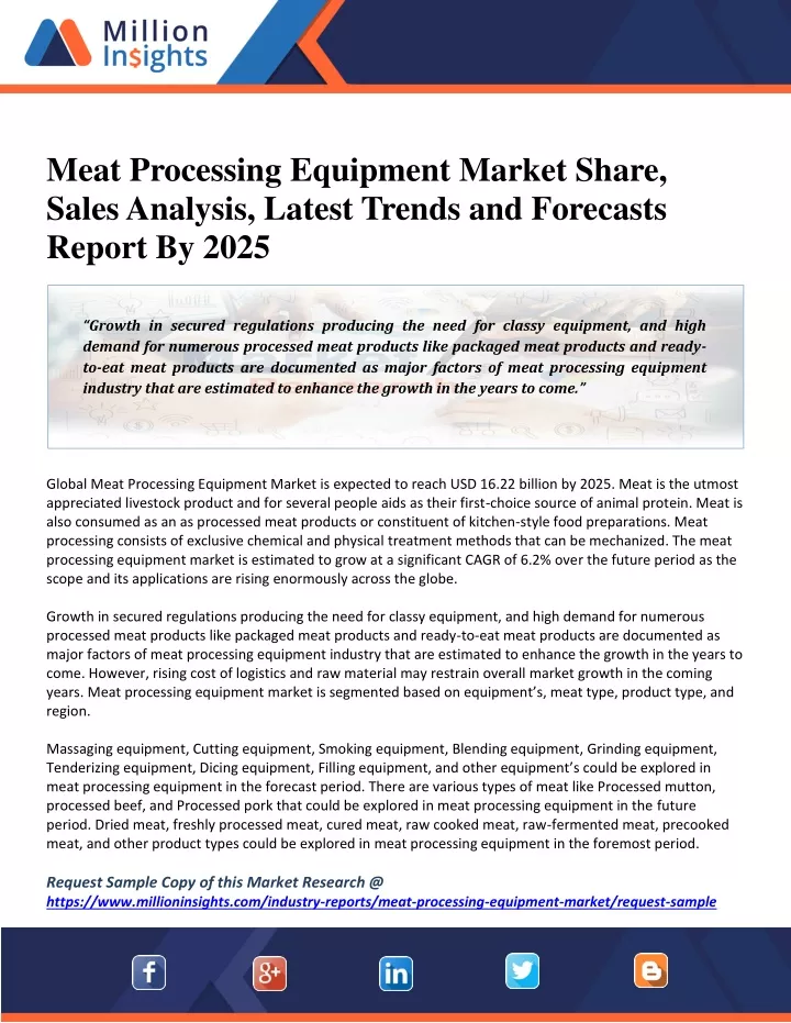meat processing equipment market share sales