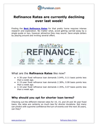 Refinance Rates are currently declining over last week! - Pureloan.com