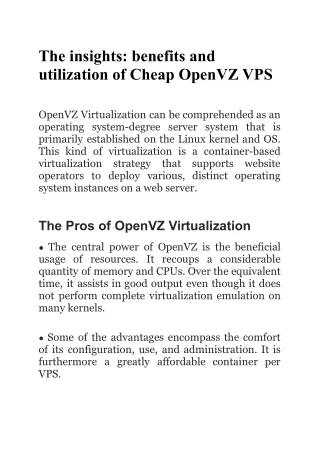 The insights_ benefits and utilization of Cheap OpenVZ VPS