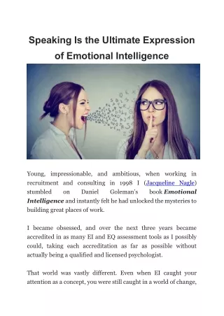 Speaking Is Ultimate Expression Of Emotional Intelligence by Jacqueline Nagle