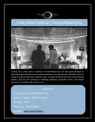 Party Band Sydney | Dusktilldawn.live