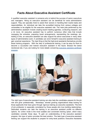 Facts About Executive Assistant Certificate