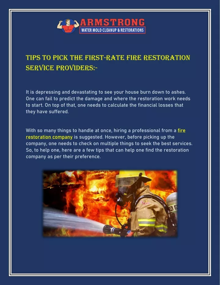 tips to pick the first rate fire restoration