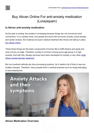 Buy Ativan Online For anti-anxiety medication (Lorazepam)