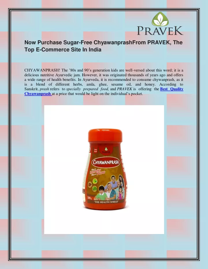 now purchase sugar free chyawanprashfrom pravek