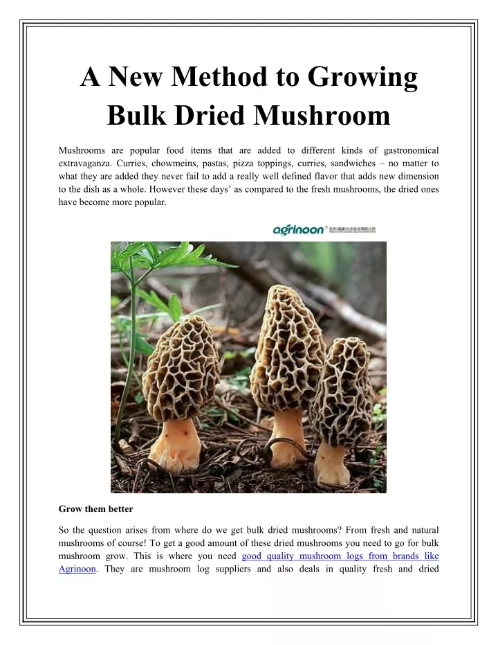 a new method to growing bulk dried mushroom