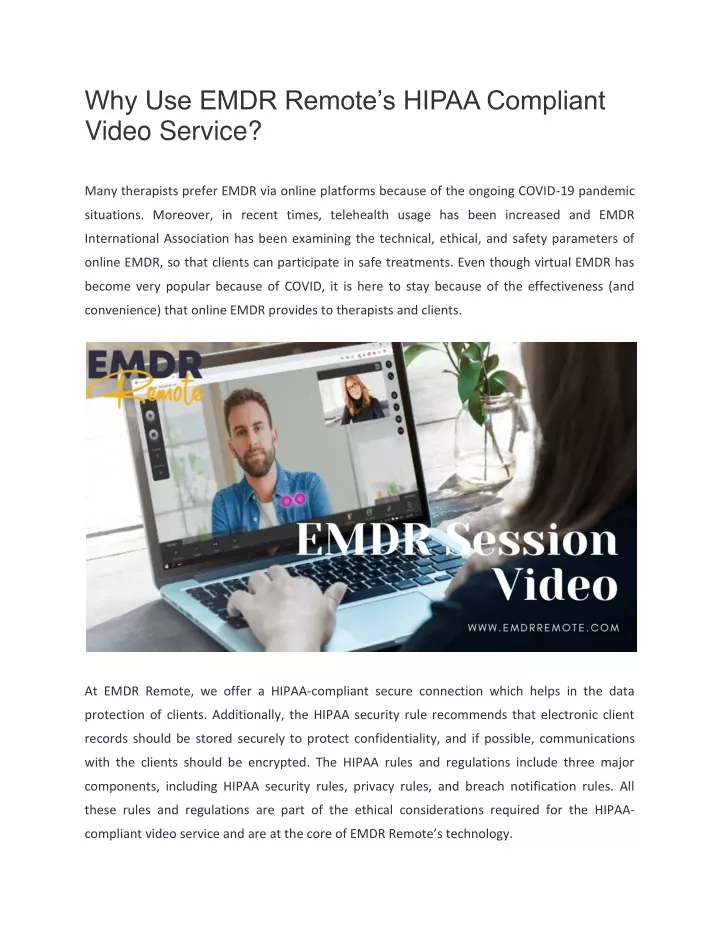 why use emdr remote s hipaa compliant video