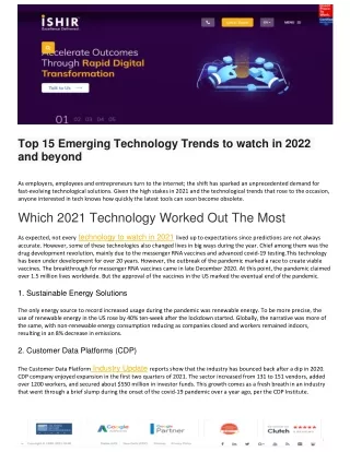 Top 15 Emerging Technology Trends to watch in 2022 and beyond | ISHIR