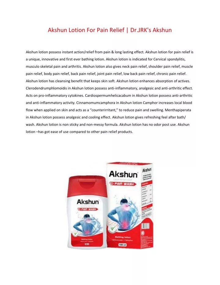 akshun lotion for pain relief dr jrk s akshun